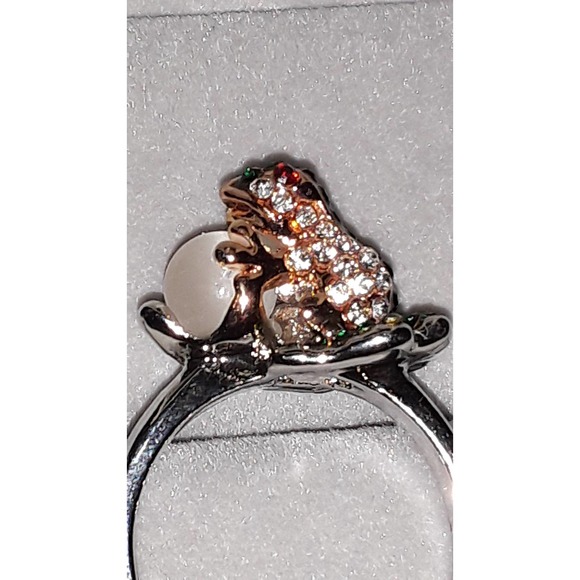 NEW Sz 9 Frog Ring Emerald Green Stones with Mexican Moon Pearl - Picture 6 of 10